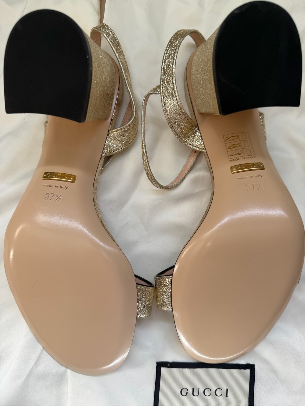 Gucci Gold Glitter Block Heel Sandals